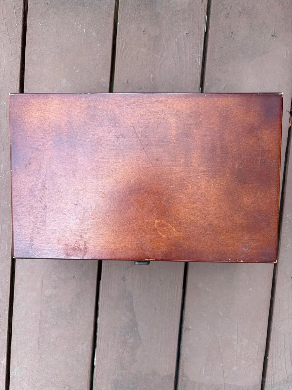Vtg Wooden Jewelry Box 12x7.5x6 in-has some wear: solid wood. See photos/video